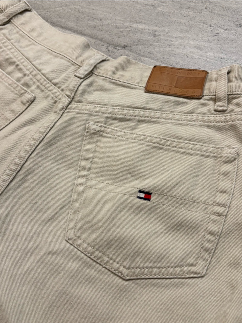 Tommy Hilfiger Beige Jean Shorts with Flag Logo